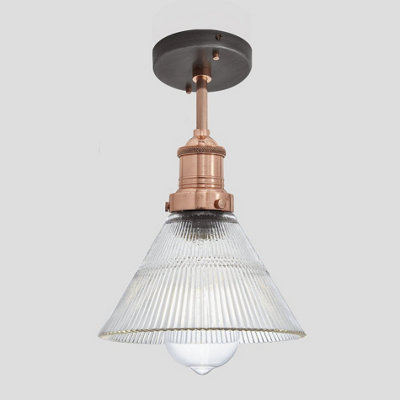 Industville Brooklyn Glass Funnel Flush Mount, 7 Inch, Copper Holder