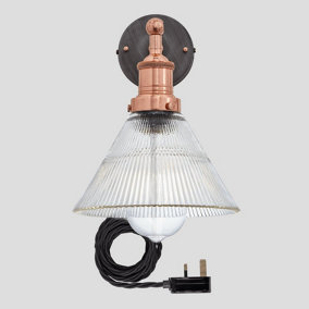 Industville Brooklyn Glass Funnel Wall Light 7 Inch with Copper Holder and Plug