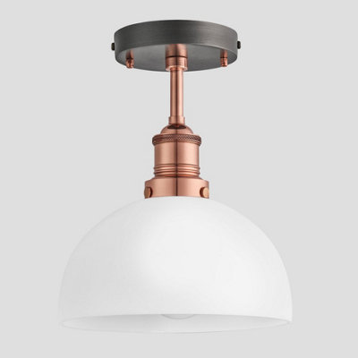 Industville Brooklyn Opal Glass Dome Flush Mount Light, 8 Inch, White, Copper Holder