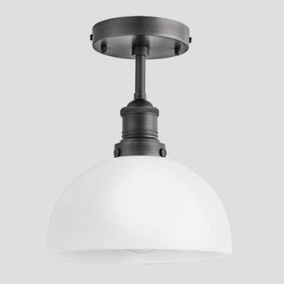 Industville Brooklyn Opal Glass Dome Flush Mount Light, 8 Inch, White, Pewter Holder