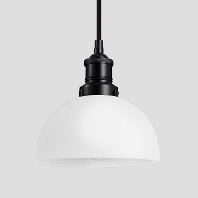 Industville Brooklyn Opal Glass Dome Pendant Light, 8 Inch, White, Black Holder