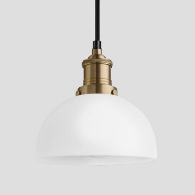 Industville Brooklyn Opal Glass Dome Pendant Light, 8 Inch, White, Brass Holder