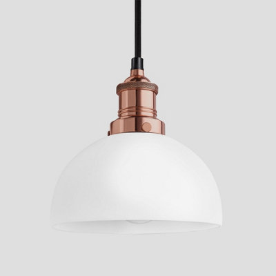 Industville Brooklyn Opal Glass Dome Pendant Light, 8 Inch, White, Copper Holder