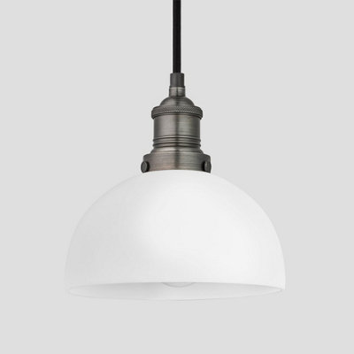 Industville Brooklyn Opal Glass Dome Pendant Light, 8 Inch, White, Pewter Holder