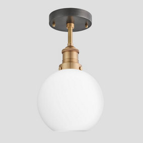 Industville Brooklyn Opal Glass Globe Flush Mount Light, 7 Inch, White, Brass Holder