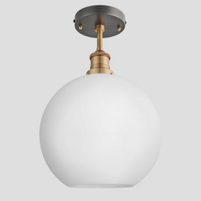 Industville Brooklyn Opal Glass Globe Flush Mount Light, 9 Inch, White, Brass Holder