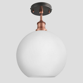 Industville Brooklyn Opal Glass Globe Flush Mount Light, 9 Inch, White, Copper Holder