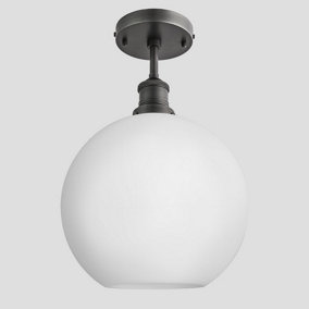 Industville Brooklyn Opal Glass Globe Flush Mount Light, 9 Inch, White, Pewter Holder