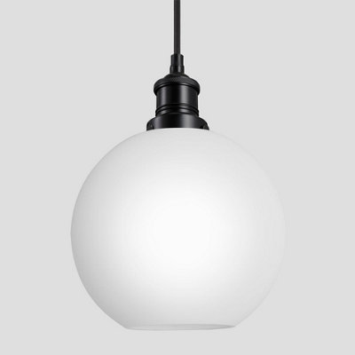 Industville Brooklyn Opal Glass Globe Pendant Light, 9 Inch, White, Black Holder