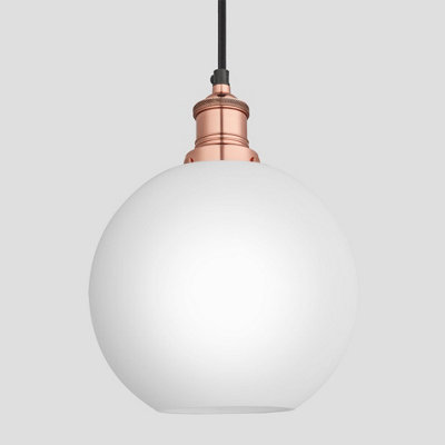 Industville Brooklyn Opal Glass Globe Pendant Light, 9 Inch, White, Copper Holder