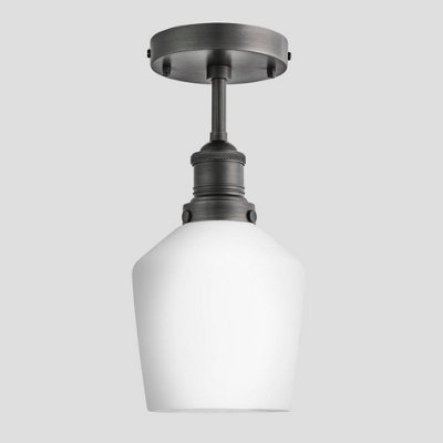 Industville Brooklyn Opal Glass Schoolhouse Flush Mount Light, 5.5 Inch, White, Pewter Holder