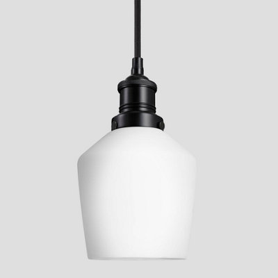 Industville Brooklyn Opal Glass Schoolhouse Pendant Light, 5.5 Inch, White, Black Holder