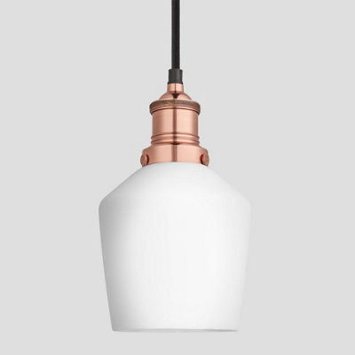 Industville Brooklyn Opal Glass Schoolhouse Pendant Light, 5.5 Inch, White, Copper Holder