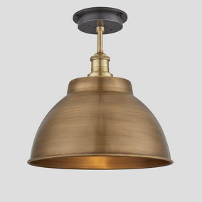 Industville Brooklyn Outdoor & Bathroom Dome Flush Mount 13 Inch in Brass with Brass Holder & Globe Glass