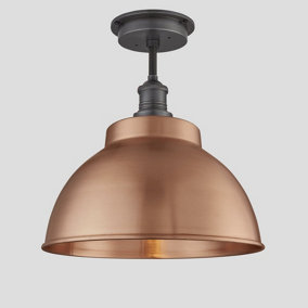 Industville Brooklyn Outdoor & Bathroom Dome Flush Mount 13 Inch in Copper with Pewter Holder & Globe Glass