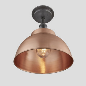 Industville Brooklyn Outdoor & Bathroom Dome Flush Mount 13 Inch in Copper with Pewter Holder