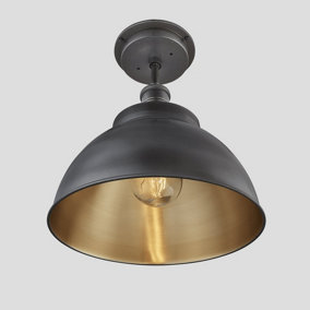 Industville Brooklyn Outdoor & Bathroom Dome Flush Mount 13 Inch in Pewter & Brass with Pewter Holder
