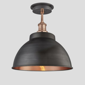 Industville Brooklyn Outdoor & Bathroom Dome Flush Mount 13 Inch in Pewter & Copper with Copper Holder & Globe Glass