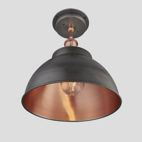 Industville Brooklyn Outdoor & Bathroom Dome Flush Mount 13 Inch in Pewter & Copper with Copper Holder