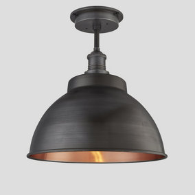 Industville Brooklyn Outdoor & Bathroom Dome Flush Mount 13 Inch in Pewter & Copper with Pewter Holder & Globe Glass
