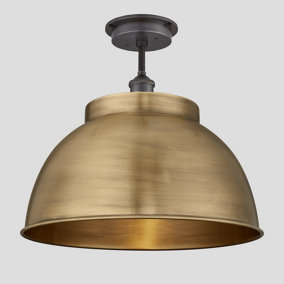 Industville Brooklyn Outdoor & Bathroom Dome Flush Mount 17 Inch in Brass with Pewter Holder