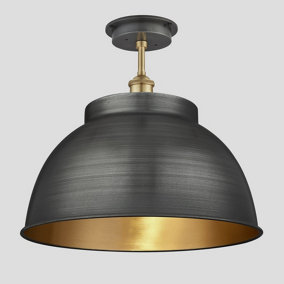 Industville Brooklyn Outdoor & Bathroom Dome Flush Mount 17 Inch in Pewter & Brass with Brass Holder