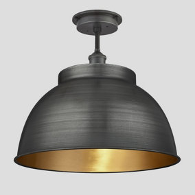 Industville Brooklyn Outdoor & Bathroom Dome Flush Mount 17 Inch in Pewter & Brass with Pewter Holder