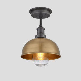 Industville Brooklyn Outdoor & Bathroom  Dome Flush Mount 8 Inch in Brass with Pewter Holder