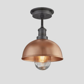 Industville Brooklyn Outdoor & Bathroom  Dome Flush Mount 8 Inch in Copper with Pewter Holder