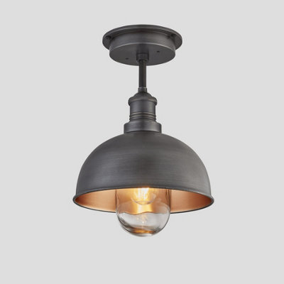 Industville Brooklyn Outdoor & Bathroom  Dome Flush Mount, 8 Inch, Pewter & Copper, Pewter Holder