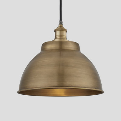 Industville Brooklyn Outdoor & Bathroom  Dome Pendant, 13 Inch, Brass, Brass Holder, Globe Glass