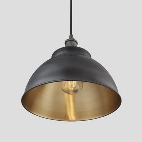 Industville Brooklyn Outdoor & Bathroom Dome Pendant, 13 Inch, Pewter & Brass, Pewter Holder