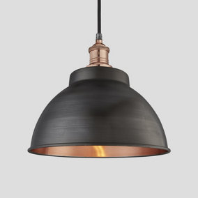Industville Brooklyn Outdoor & Bathroom  Dome Pendant, 13 Inch, Pewter & Copper, Copper Holder, Globe Glass