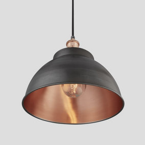 Industville Brooklyn Outdoor & Bathroom  Dome Pendant, 13 Inch, Pewter & Copper, Copper Holder