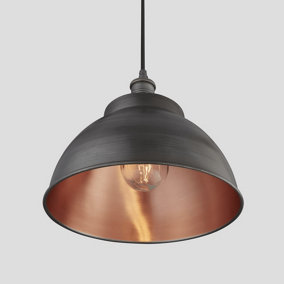 Industville Brooklyn Outdoor & Bathroom  Dome Pendant, 13 Inch, Pewter & Copper, Pewter Holder