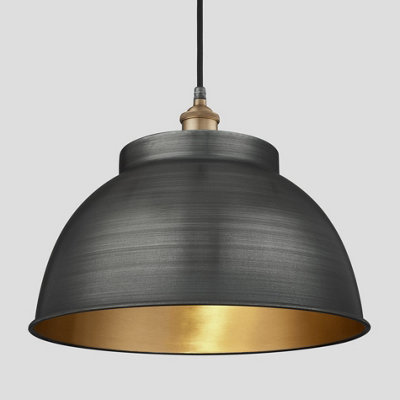 Industville Brooklyn Outdoor & Bathroom  Dome Pendant, 17 Inch, Pewter & Brass, Brass Holder