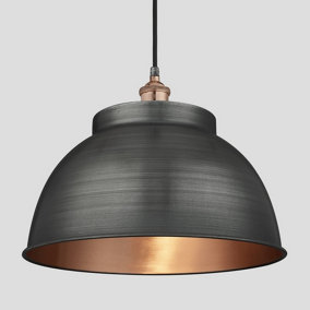 Industville Brooklyn Outdoor & Bathroom  Dome Pendant, 17 Inch, Pewter & Copper, Copper Holder, Globe Glass