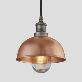 Industville Brooklyn Outdoor & Bathroom  Dome Pendant, 8 Inch, Copper, Pewter Holder