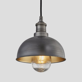 Industville Brooklyn Outdoor & Bathroom  Dome Pendant, 8 Inch, Pewter & Brass, Pewter Holder