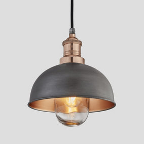 Industville Brooklyn Outdoor & Bathroom  Dome Pendant, 8 Inch, Pewter & Copper, Copper Holder