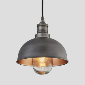 Industville Brooklyn Outdoor & Bathroom  Dome Pendant, 8 Inch, Pewter & Copper, Pewter Holder