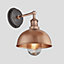Industville Brooklyn Outdoor & Bathroom  Dome Wall Light, 8 Inch, Copper, Copper Holder