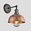 Industville Brooklyn Outdoor & Bathroom  Dome Wall Light, 8 Inch, Copper, Pewter Holder