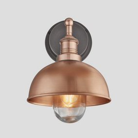 Industville Brooklyn Outdoor & Bathroom Dome Wall Light 8 Inch in Copper with Copper Holder