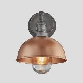 Industville Brooklyn Outdoor & Bathroom Dome Wall Light 8 Inch in Copper with Pewter Holder