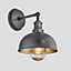 Industville Brooklyn Outdoor & Bathroom  Dome Wall Light, 8 Inch, Pewter & Brass, Pewter Holder