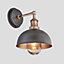 Industville Brooklyn Outdoor & Bathroom  Dome Wall Light, 8 Inch, Pewter & Copper, Copper Holder