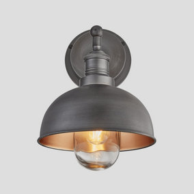 Industville Brooklyn Outdoor & Bathroom  Dome Wall Light, 8 Inch, Pewter & Copper, Pewter Holder