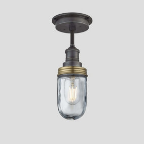 Industville Brooklyn Outdoor & Bathroom Flush Mount with Pewter Holder & Brass Ring