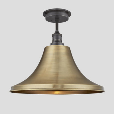 Industville Brooklyn Outdoor & Bathroom Giant Bell Flush Mount, 20 Inch, Brass, Pewter Holder, Globe Glass
